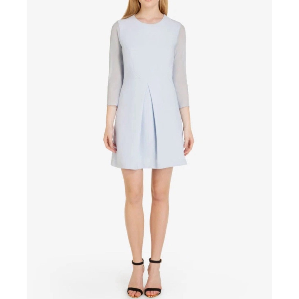 Ted Baker NAMOUR Pleated Dress Powder Blue‎ Sheer Sleeves Minimalist Chic Ted 1